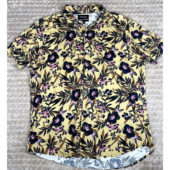 BONOBOS Shirt Mens XL All Over Print Floral Flowers Slim Fit Short Sleeve Button - Picture 1 of 12